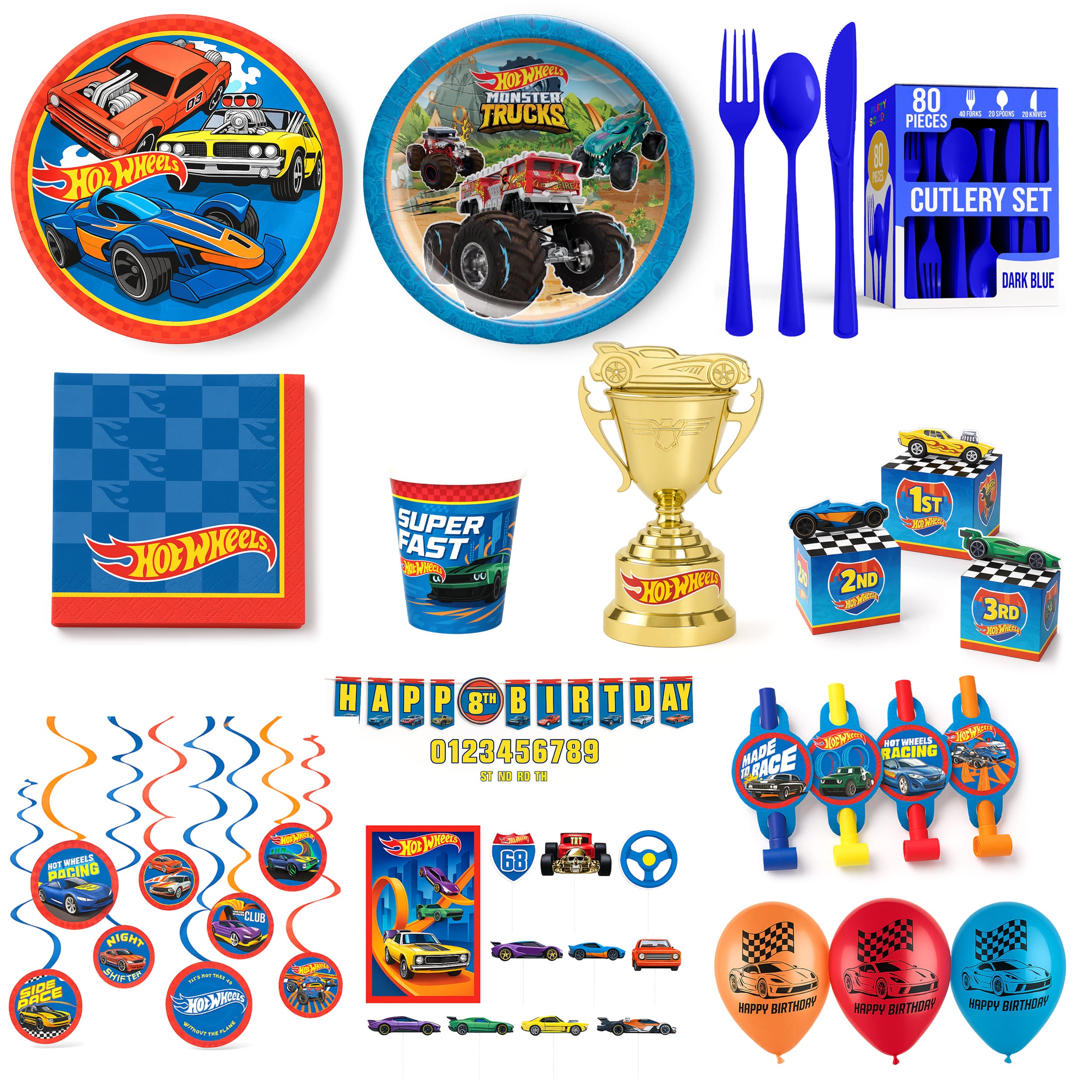 165 Pcs Hot Wheels Deluxe Birthday Party Kit - For 8 Guests