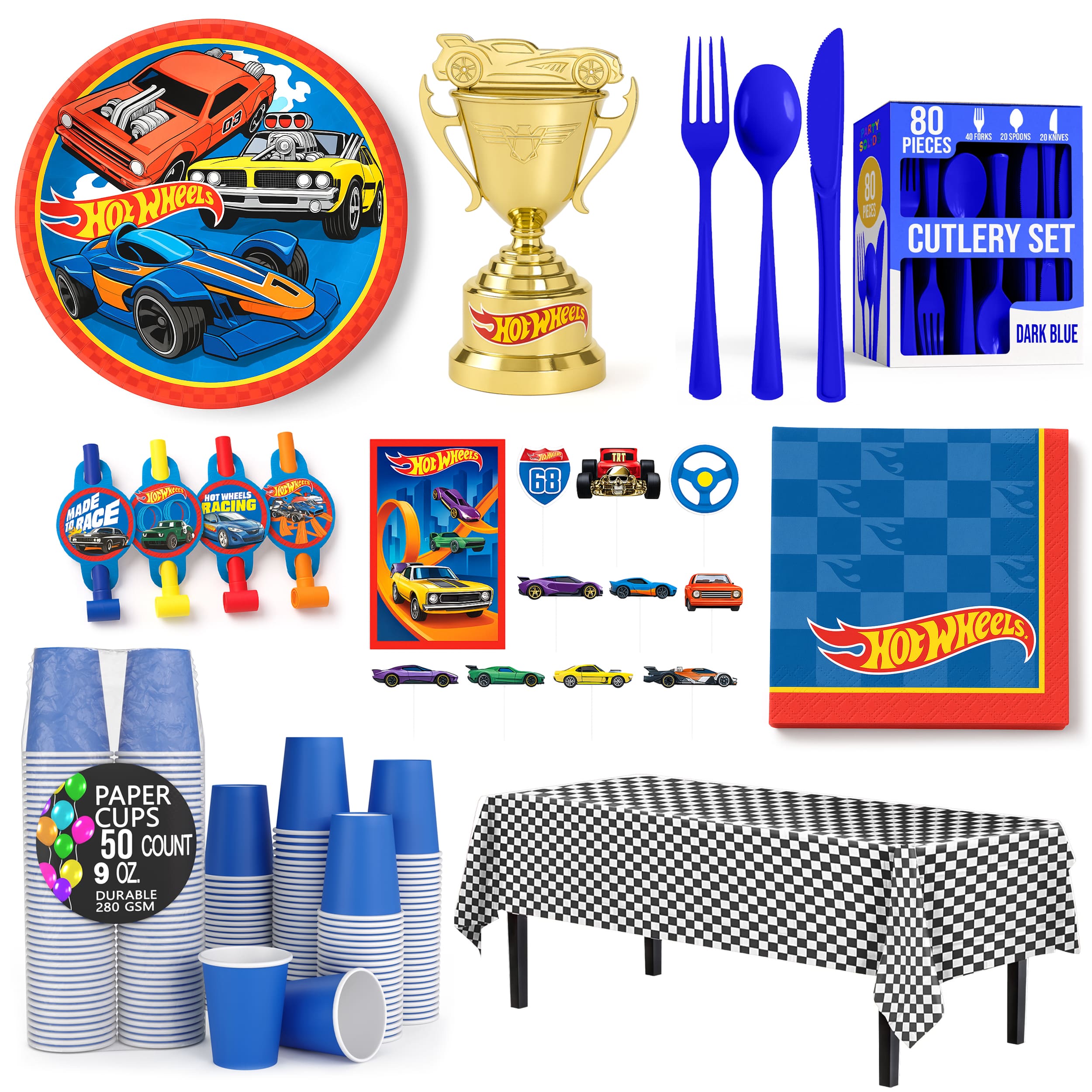133 Pcs Hot Wheels Birthday Party Mid Kit - For 8 Guests