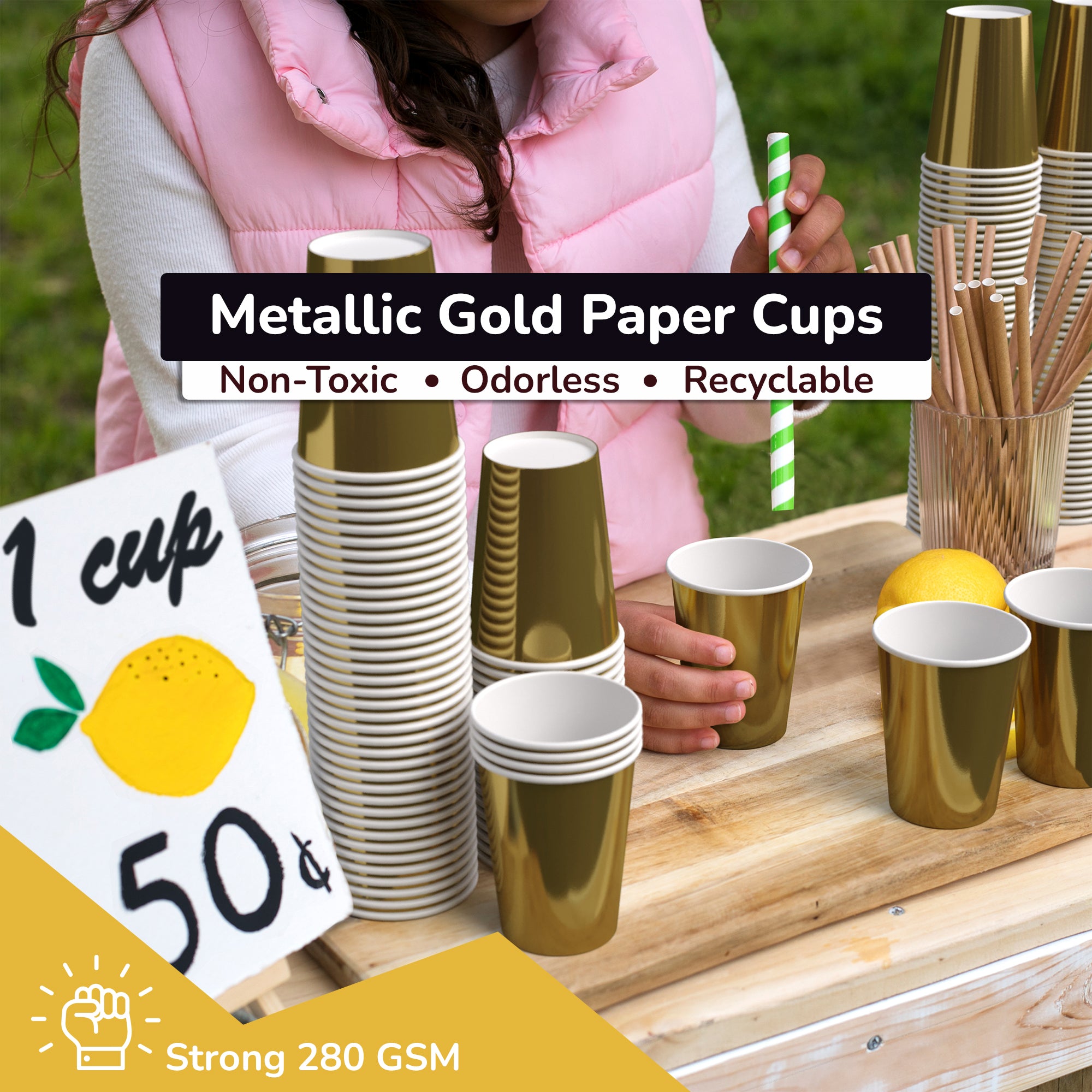 12 Oz. Gold Paper Cups | 20 Count