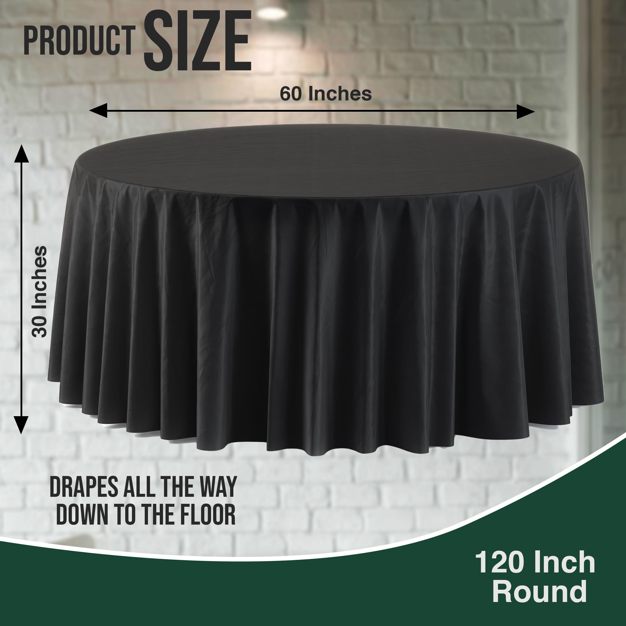 120 In. Premium Round Black Plastic Table Cover | Case of 60