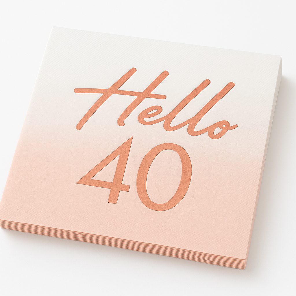 Blush Rose Gold "Hello 40" Birthday Napkins, 6.5 Inches, 16-Pack