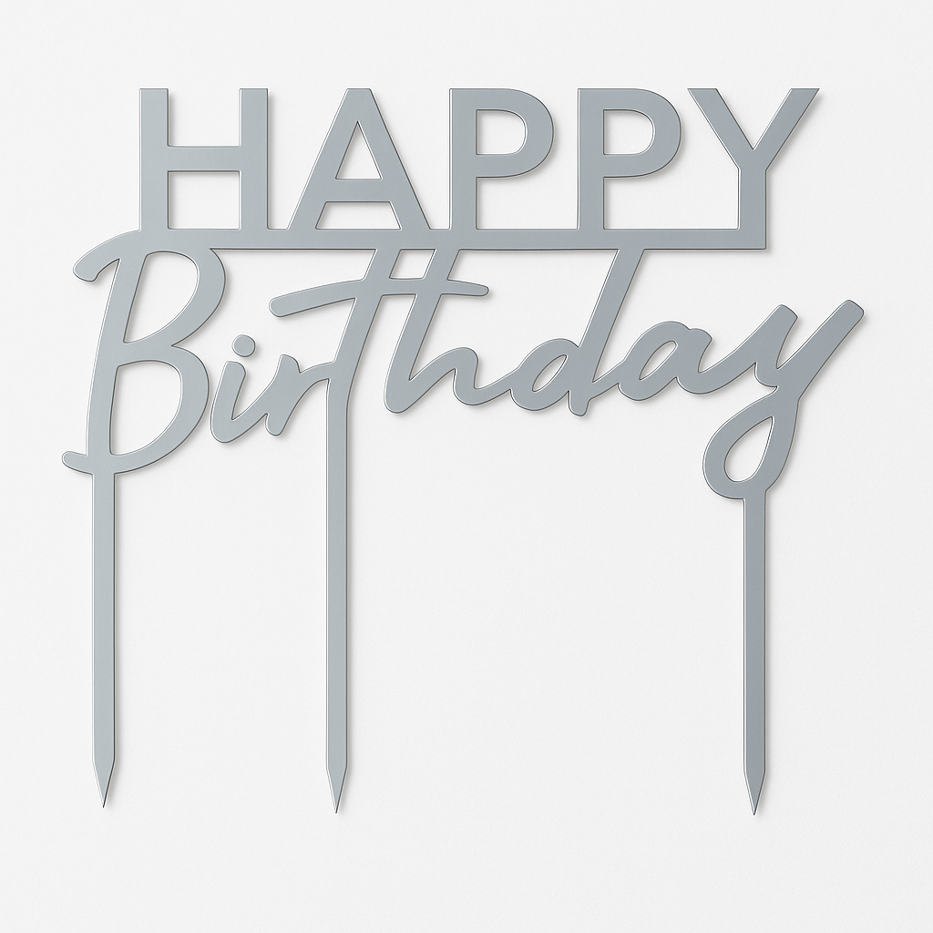 Silver "Happy Birthday" Cake Topper