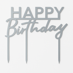 Silver "Happy Birthday" Cake Topper