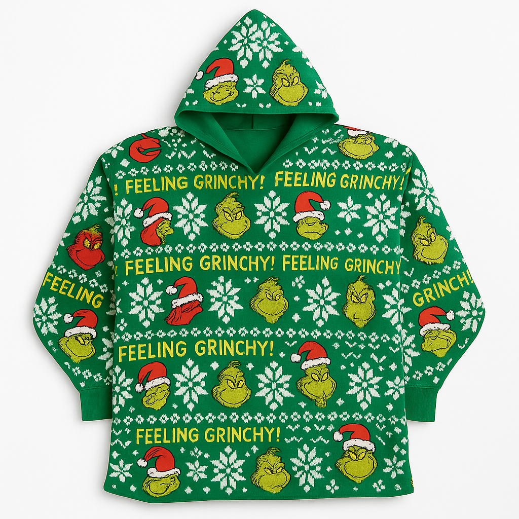 Festive Fair Isle Grinch Hooded Poncho - L/XL