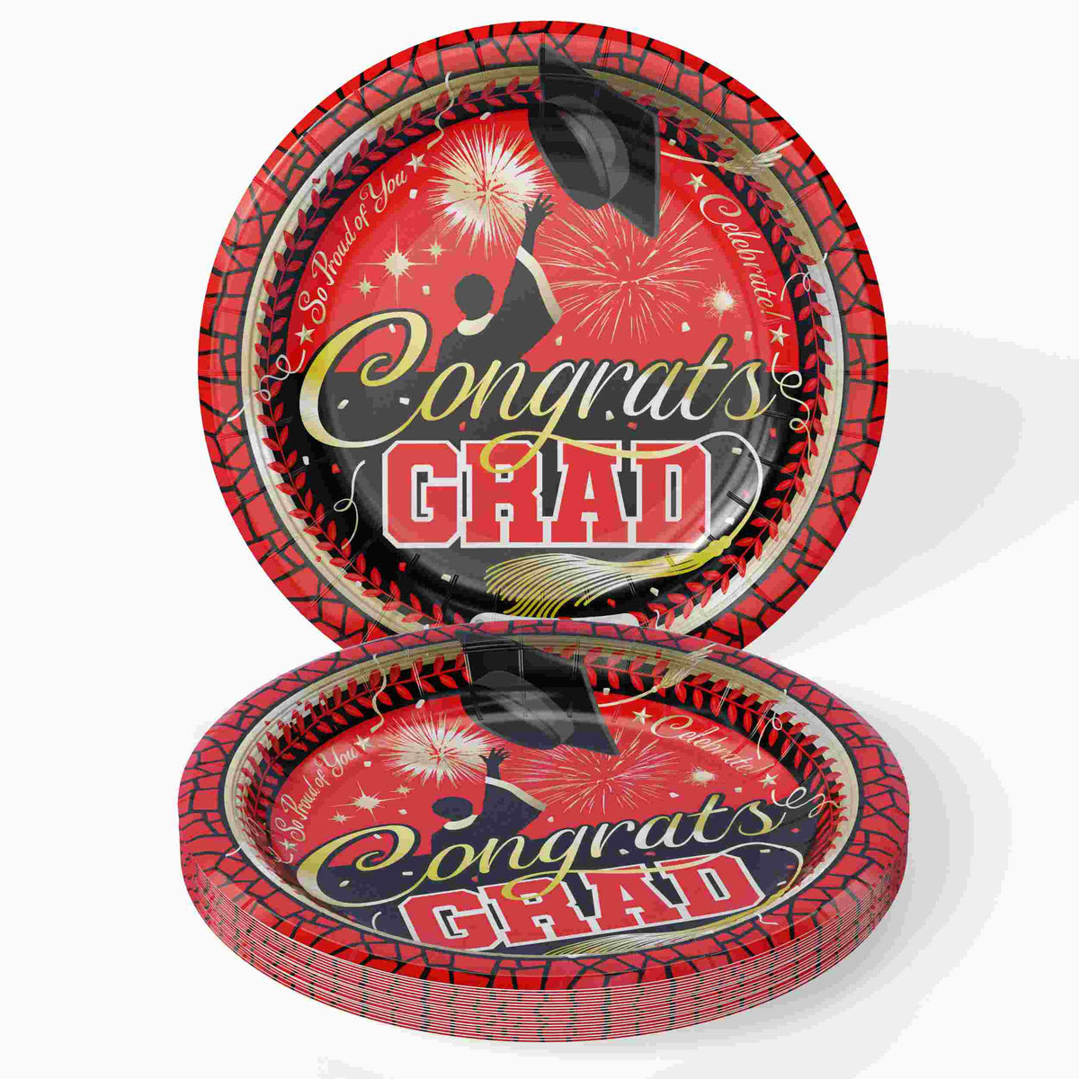 9 In. White/Red Graduation Plates | 24 Count