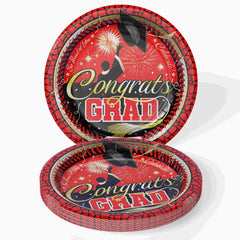 9 In. White/Red Graduation Plates | 24 Count