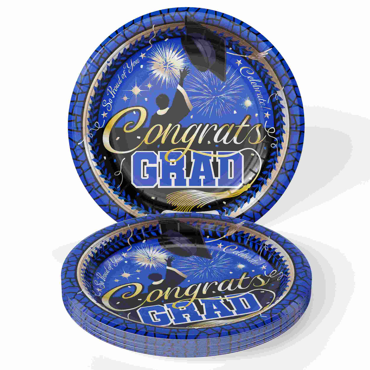 9 In. Graduation White/Blue Plates | 24 Count