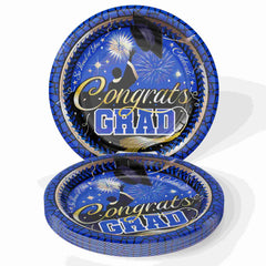 9 In. Graduation White/Blue Plates | 24 Count