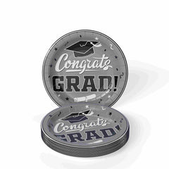 7 In. White/Silver Graduation Plates | 24 Count