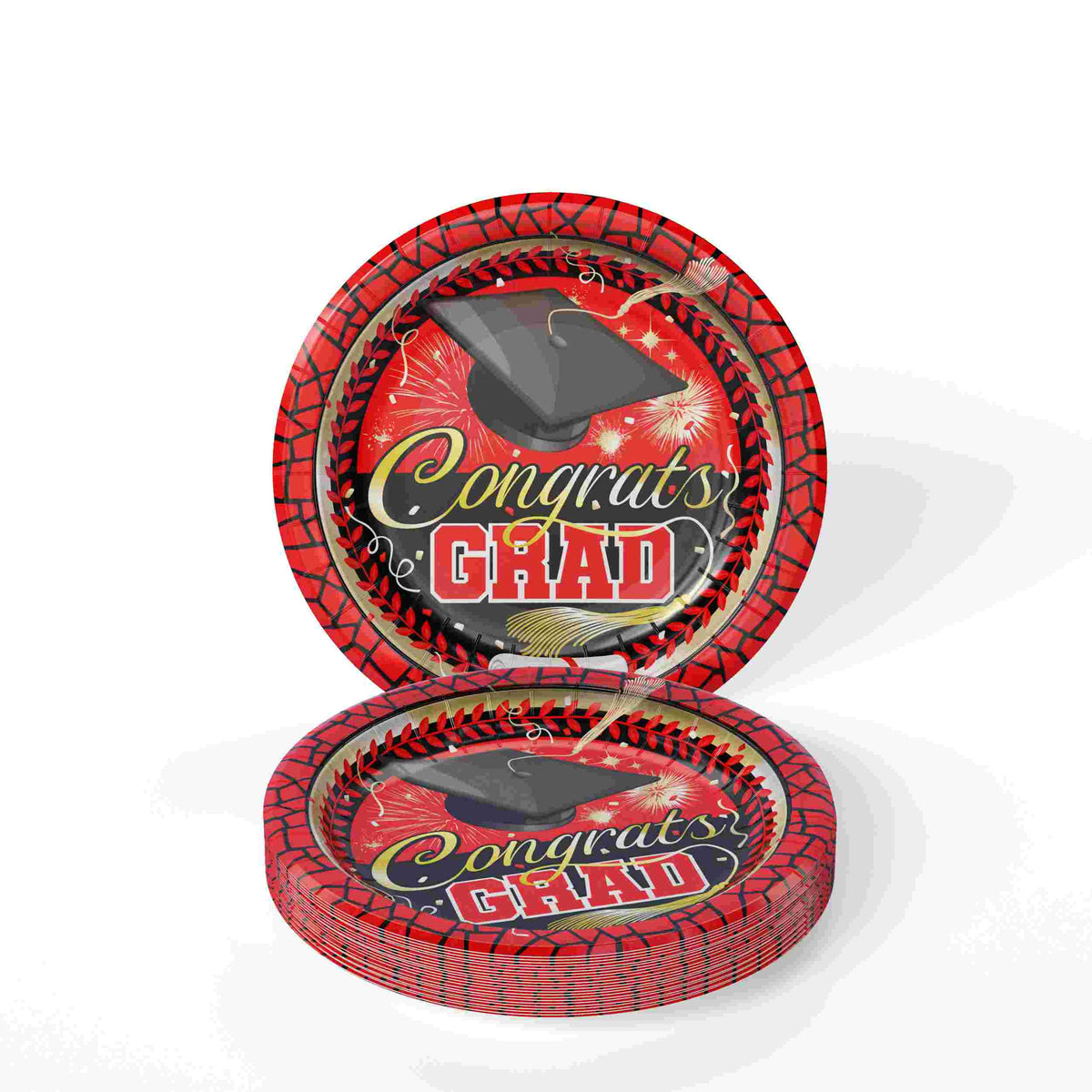 7 In. White/Red Graduation Plates | 24 Count