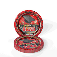 7 In. White/Red Graduation Plates | 24 Count