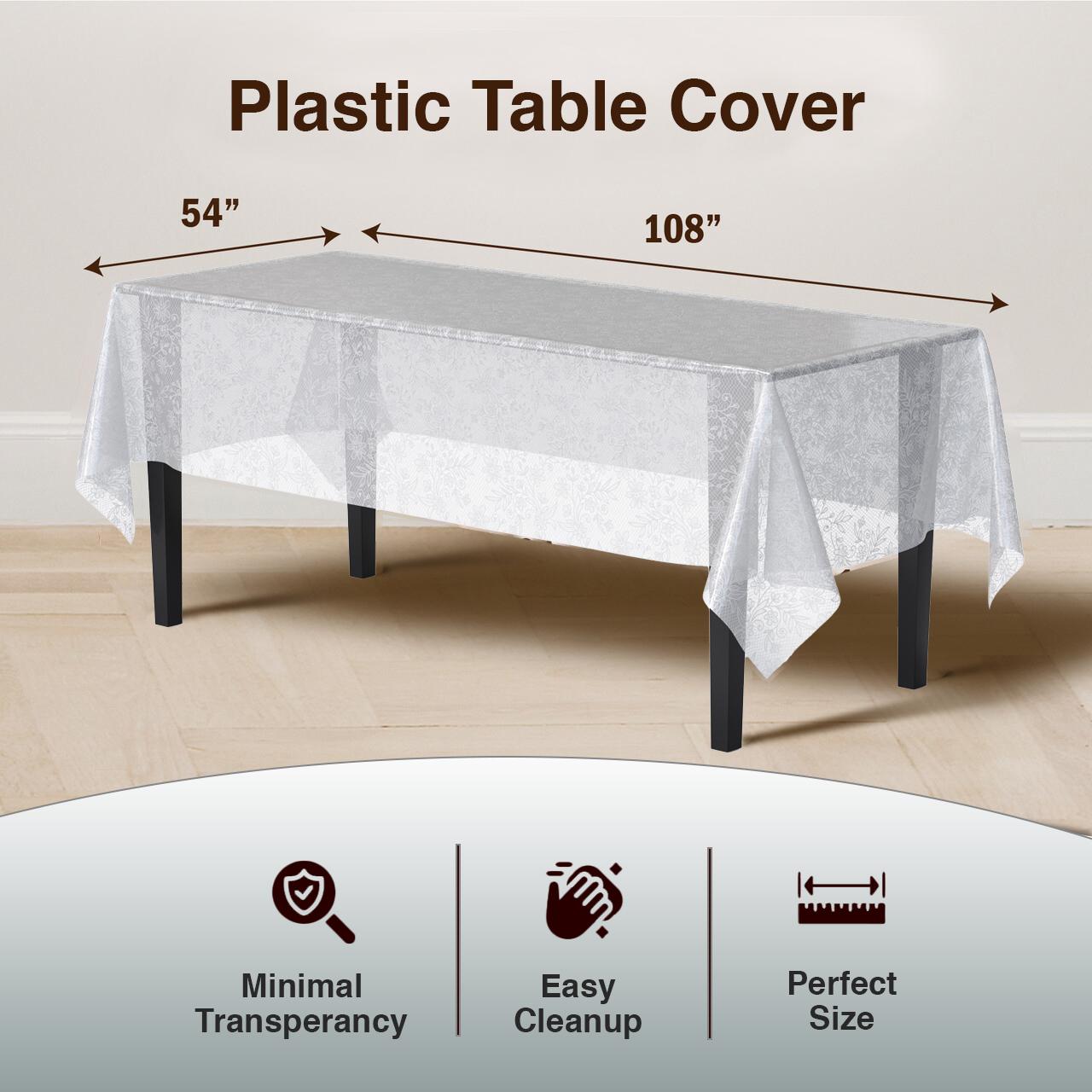 White Floral Plastic Table Cover | Case of 48
