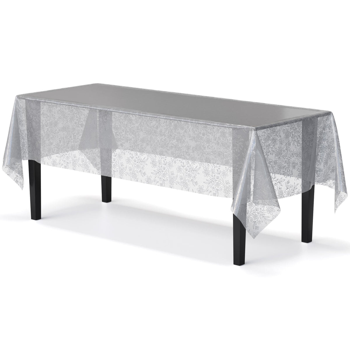 Silver Floral Plastic Table Cover | Case of 48