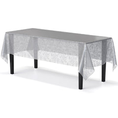 Silver Floral Plastic Table Cover | Case of 48