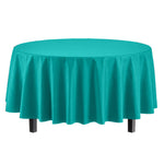 Round Teal Plastic Table Cover - 84 in.