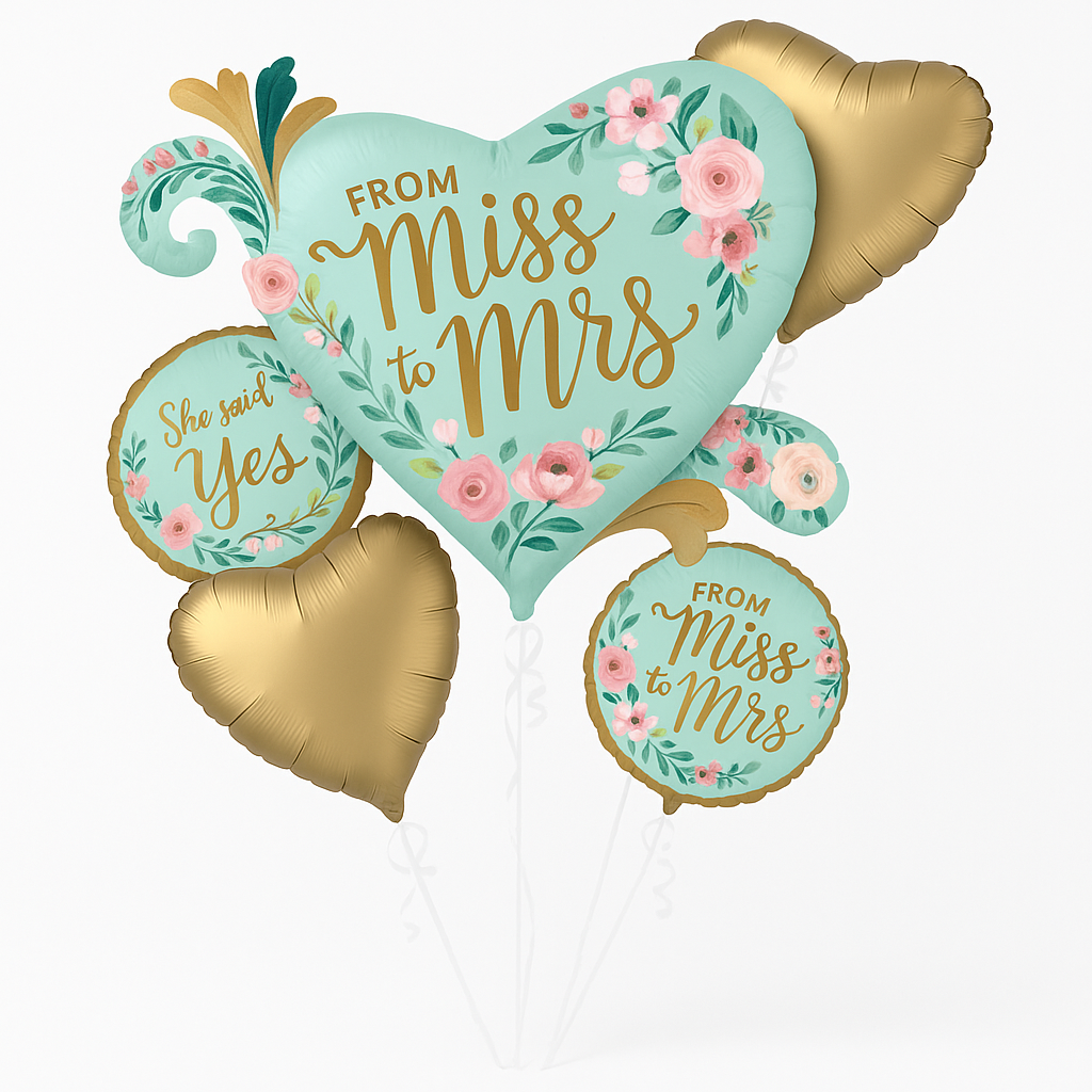 Mint to Be Foil Wedding Balloon Bouquet - 5 Piece Set