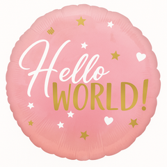 Hello World Pink Foil Baby Girl Balloon - 18 Inch