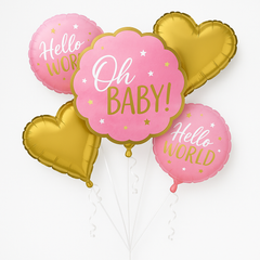 Pink Baby Girl Foil Balloon Bouquet - 5 Piece Set