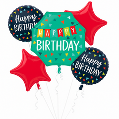 Colorful Happy Birthday Foil Balloon Bouquet - 5 Piece Set