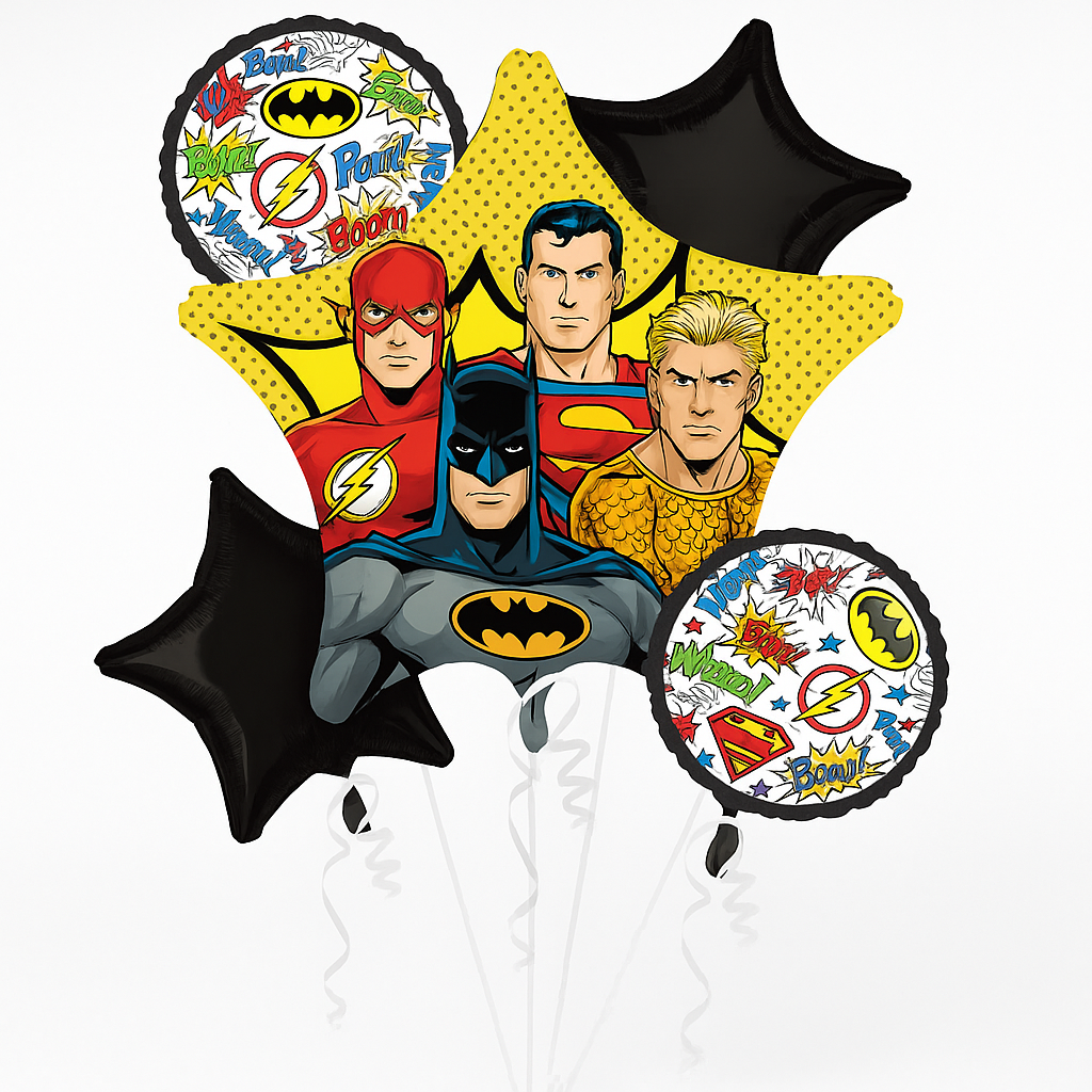 Justice League Foil Balloon Bouquet - 5 Piece Set