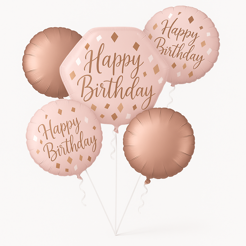 Elegant Blush Birthday Foil Balloon Bouquet - 5 Piece Set