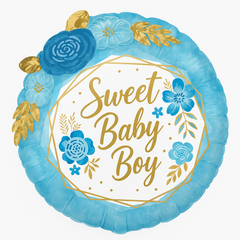 Deluxe Floral Geo Baby Boy Foil Balloon