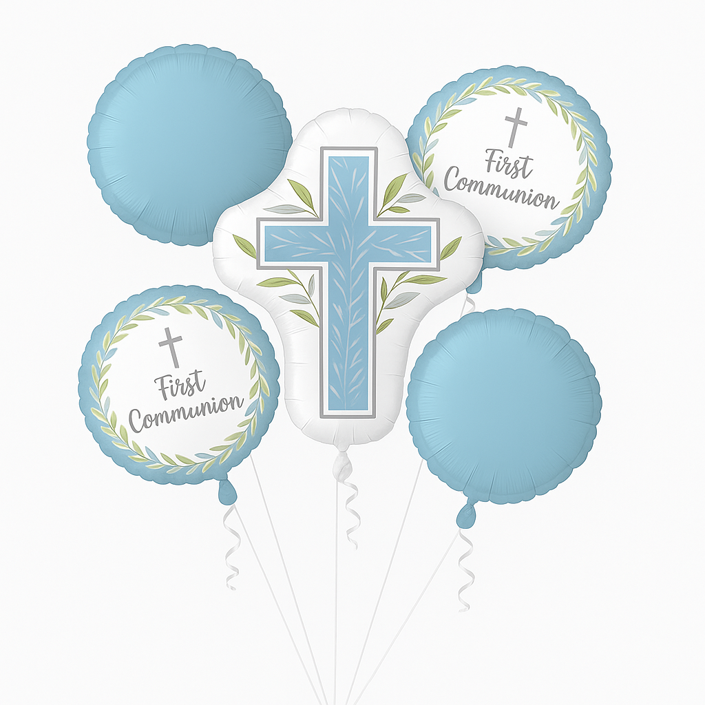 Blue "My First Communion" Metallic Balloon Bouquet