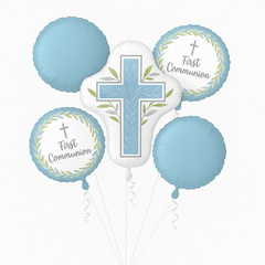 Blue "My First Communion" Metallic Balloon Bouquet