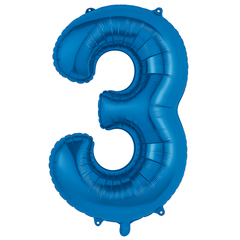 Blue Number 3 Helium Foil Balloon - 34 Inches