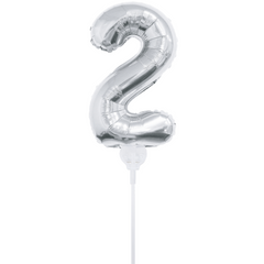 16 In. Silver Number 2 With Cup & Stick Balloon