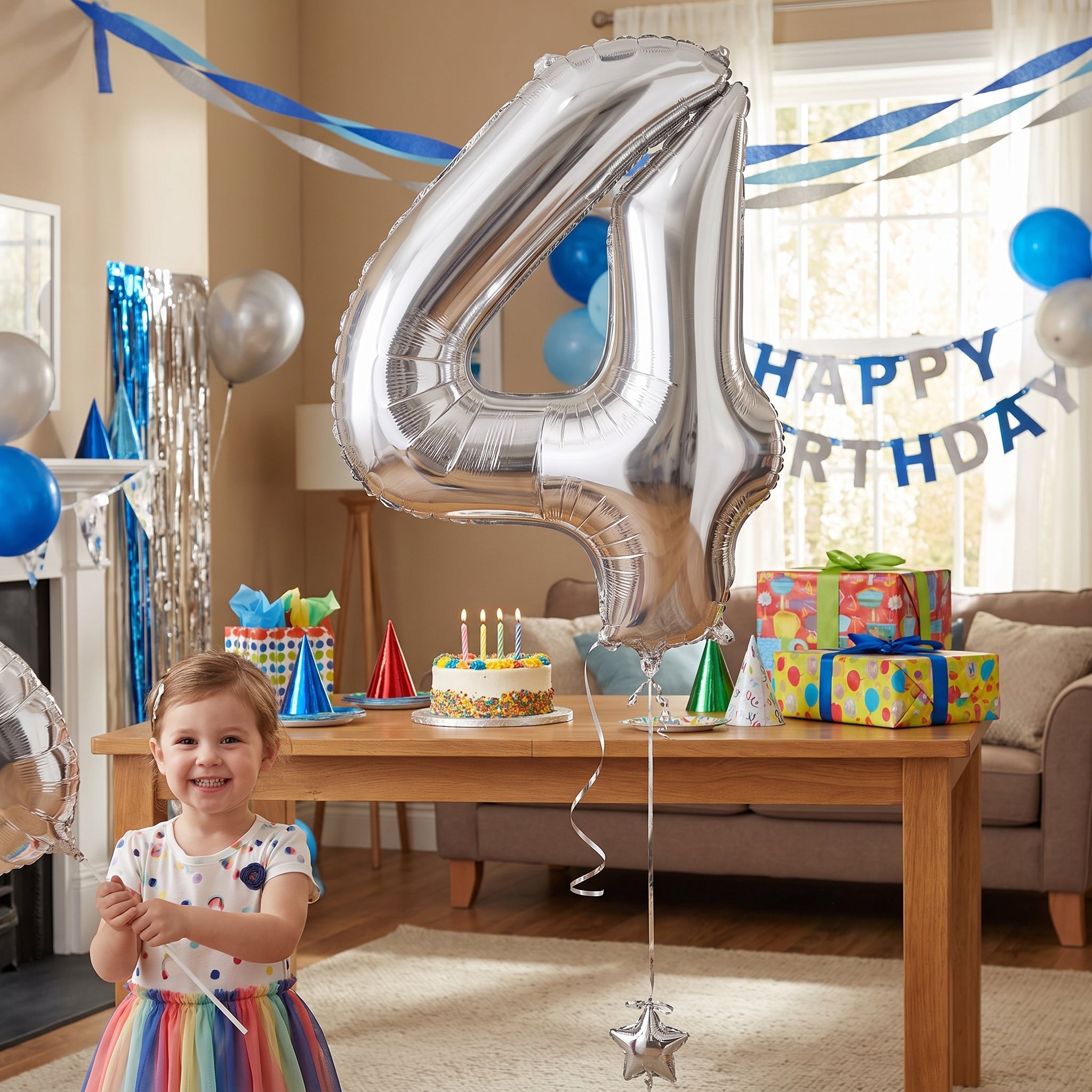 Oversized Silver Number 4 Metallic Balloon
