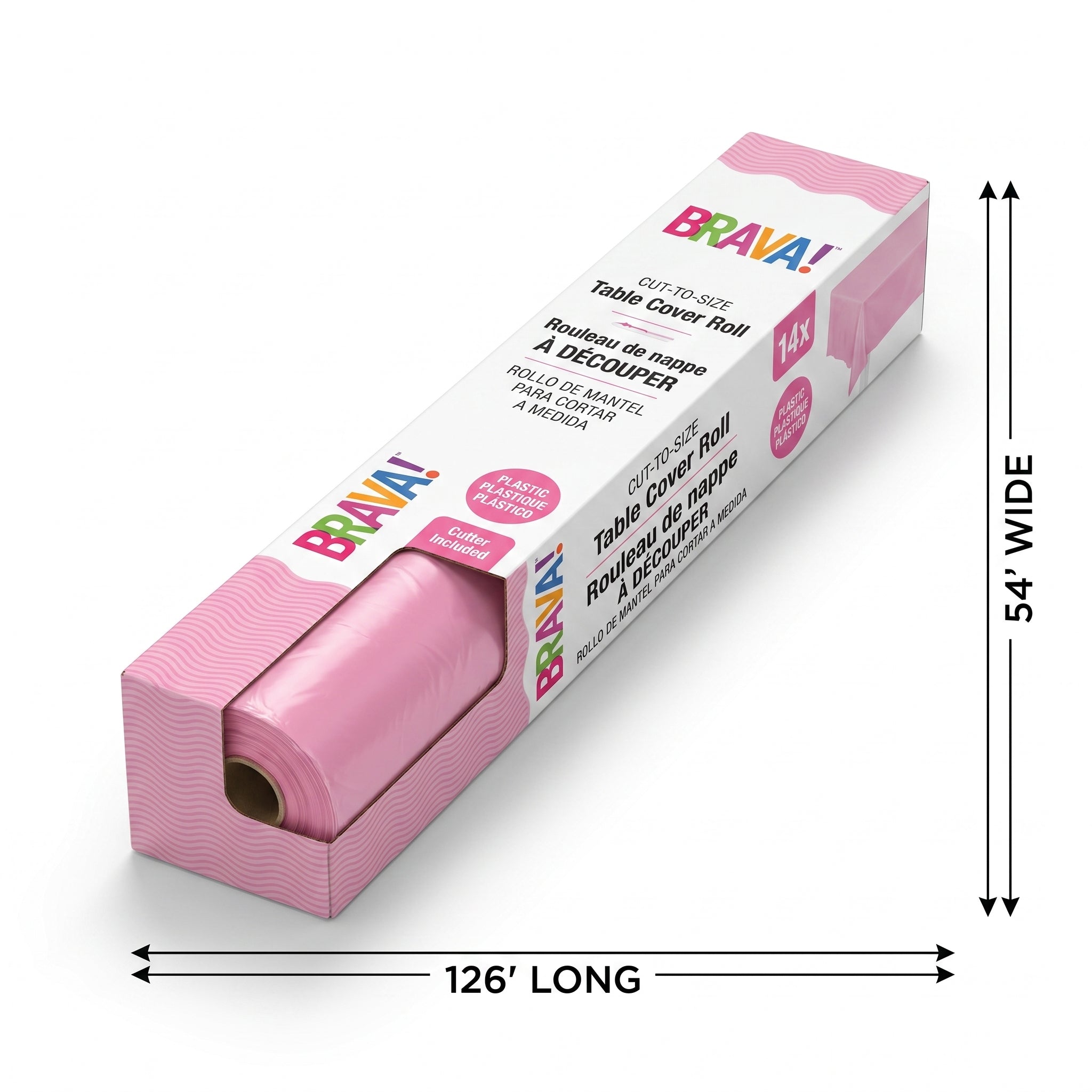 New Pink Plastic Table Cover Roll with Slide Cutter - 40" x 126 ft