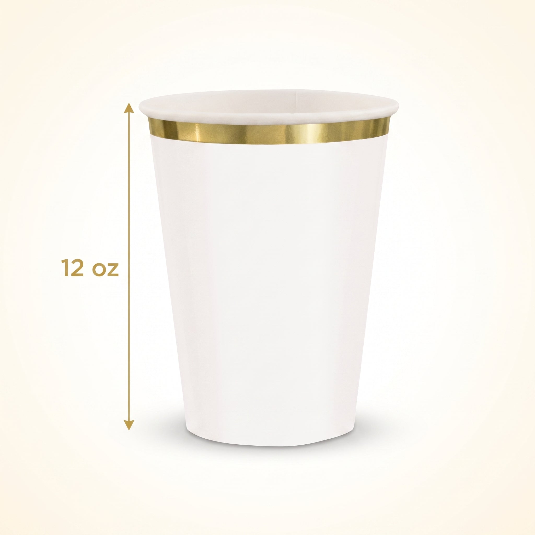 Elegant White Paper Cups with Gold Trim - 12oz