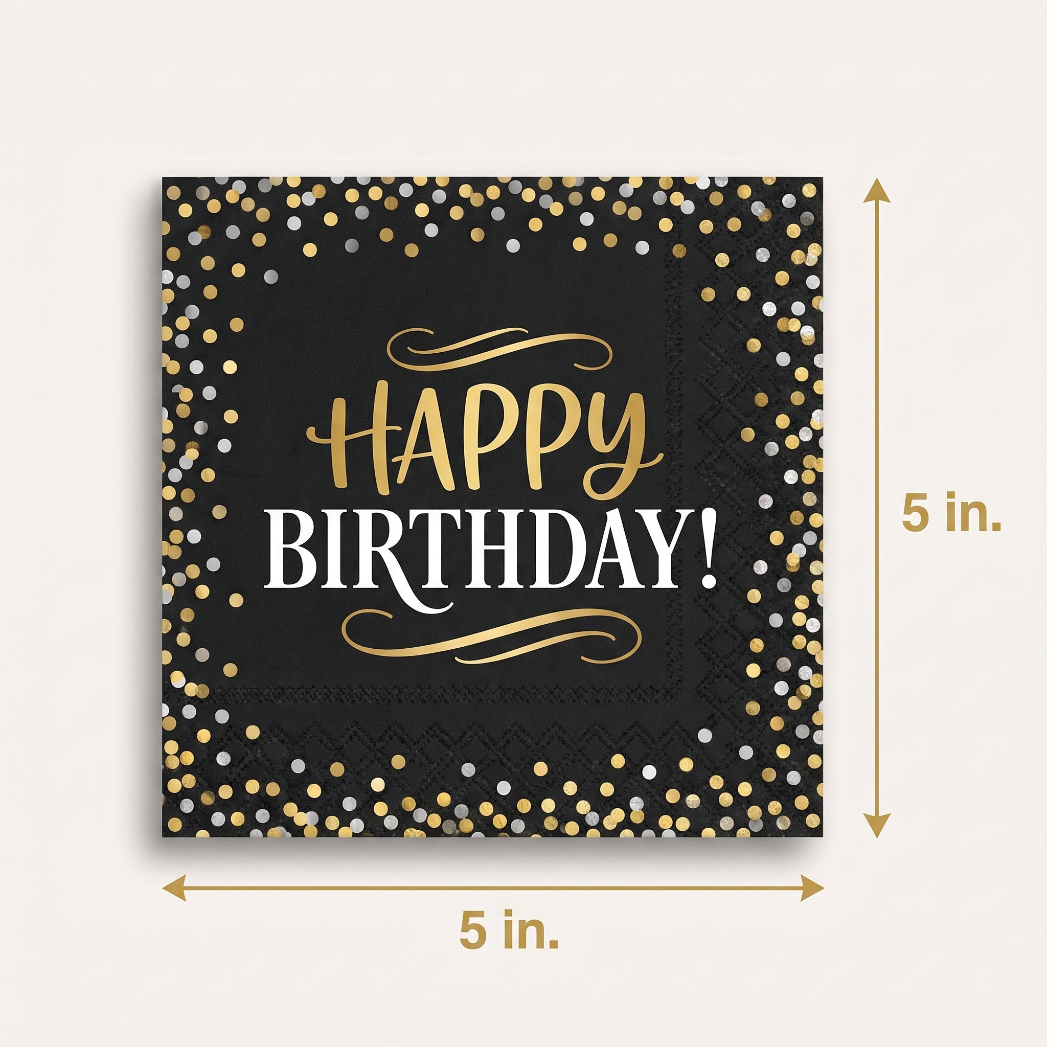 Black & Gold Birthday Beverage Napkins - 5 In. X 5 In.