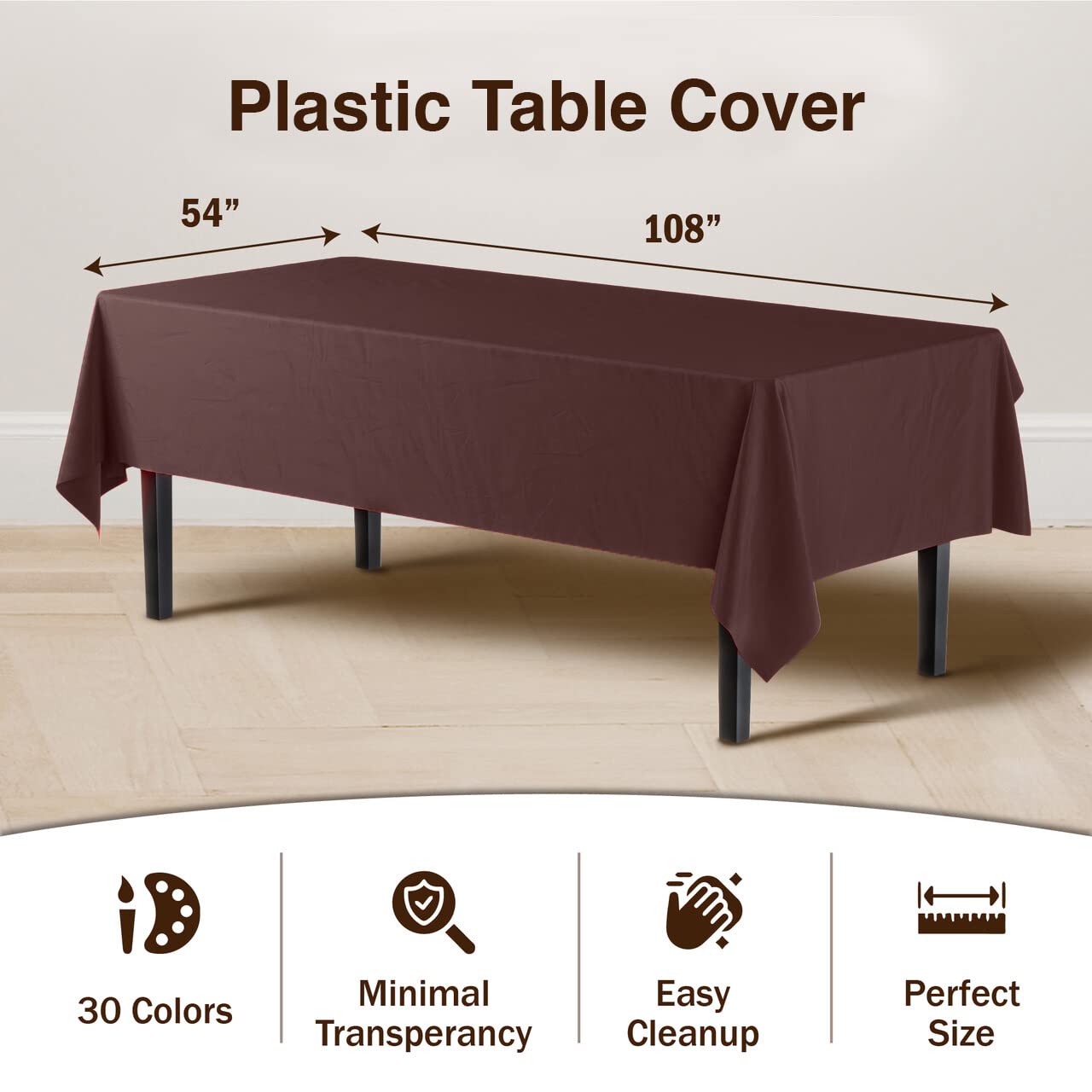 Premium Brown Plastic Table Covers | 12 Pack