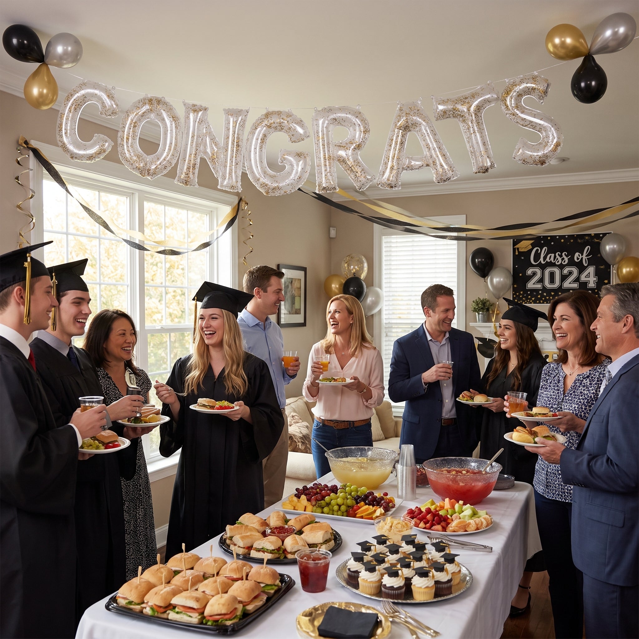 "Congrats" Silver Glitter Confetti Air-Filled Balloon Banner