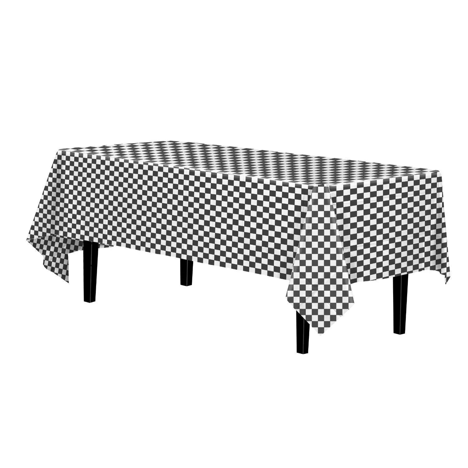 Black/White Checkered Plastic Table Cover | Case of 48