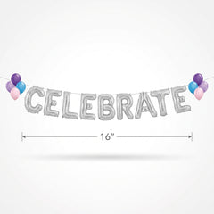 Silver Glitter "Celebrate" Foil Balloon Banner Kit