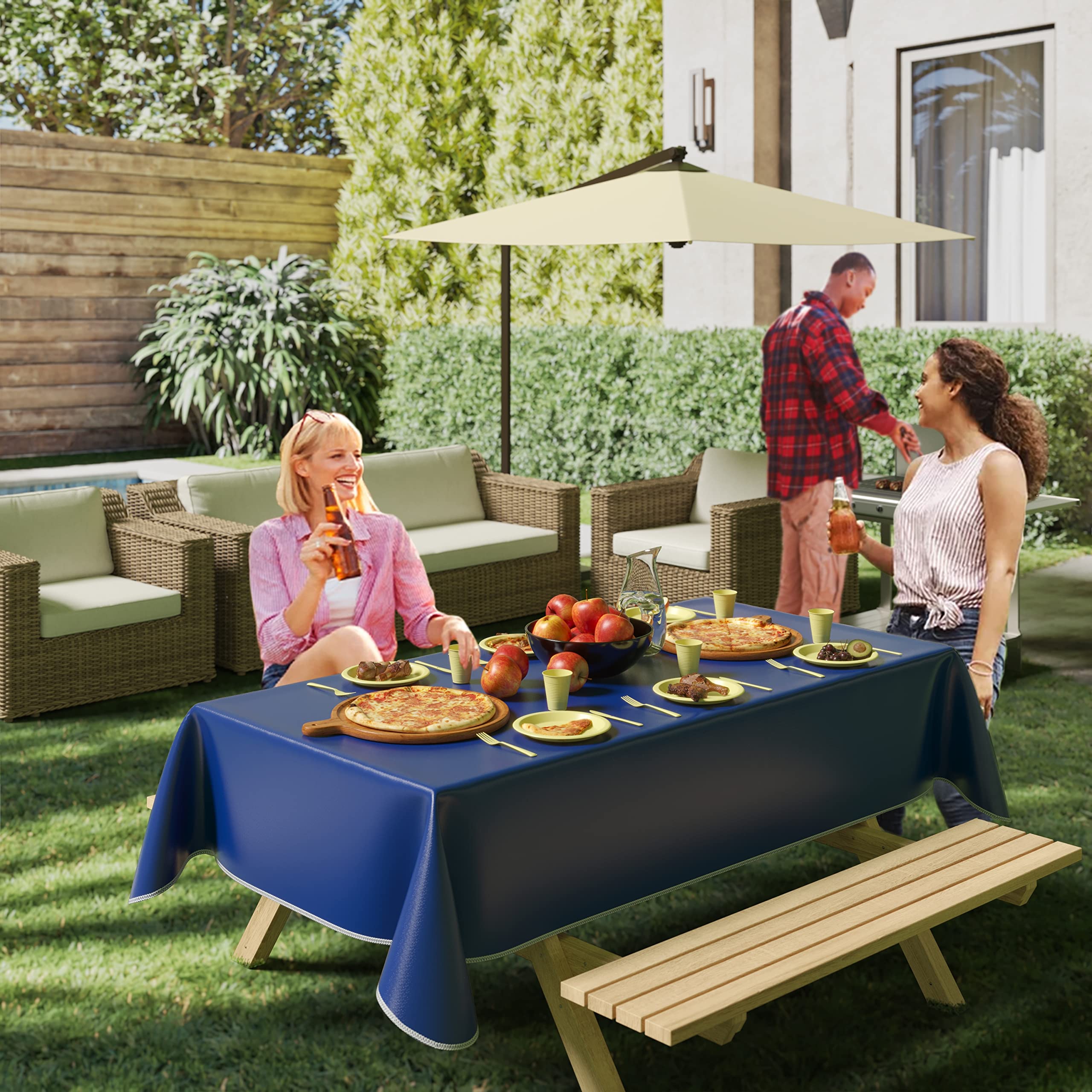 Dark Blue Flannel Backed Plastic Table Cover 54 In. x 108 In. | Case of 24