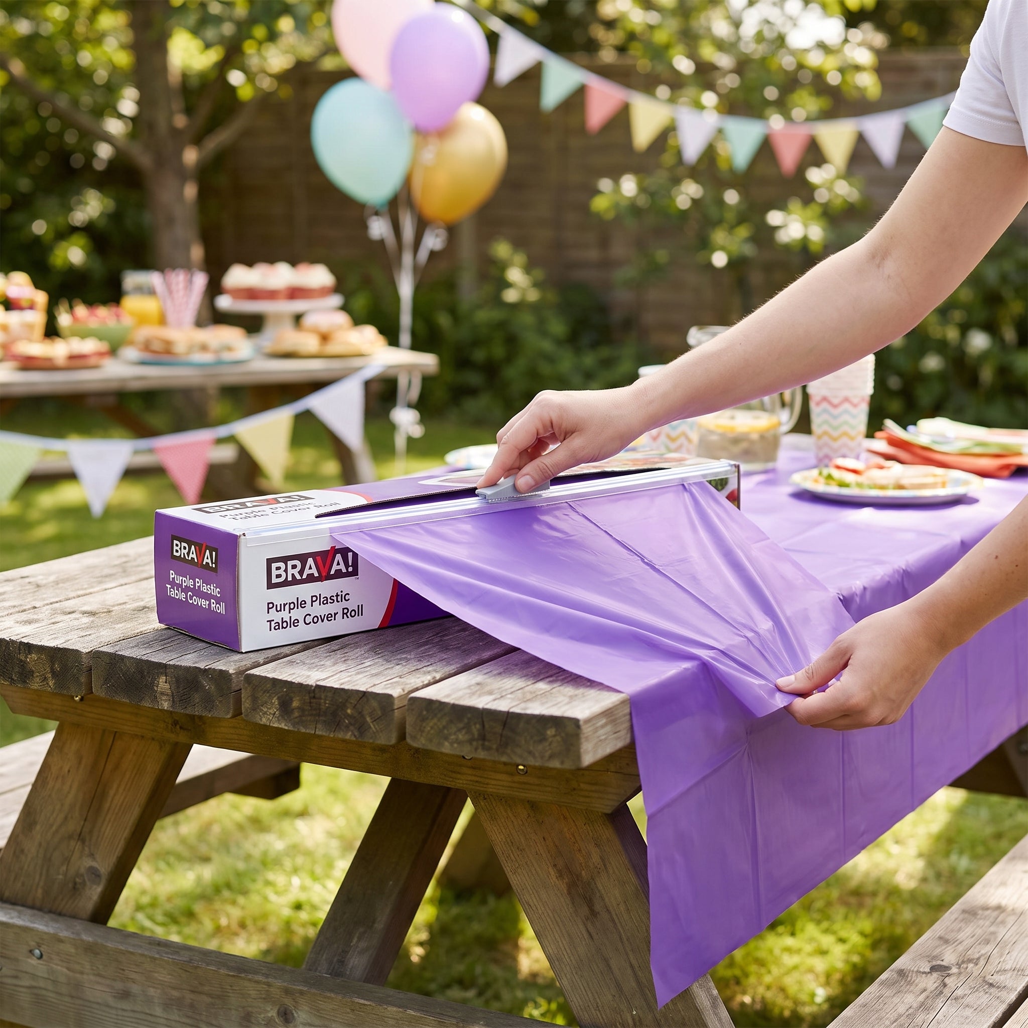 Purple Plastic Table Cover Roll with Slide Cutter, 54 in x 126 ft