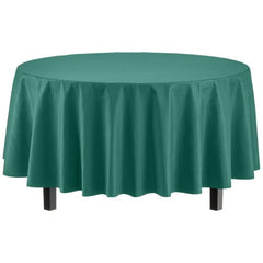 Premium Round Dark Green Plastic Table Covers | 6 Pack
