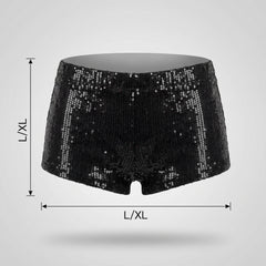Women's Black Sequin Boy Shorts - L/XL