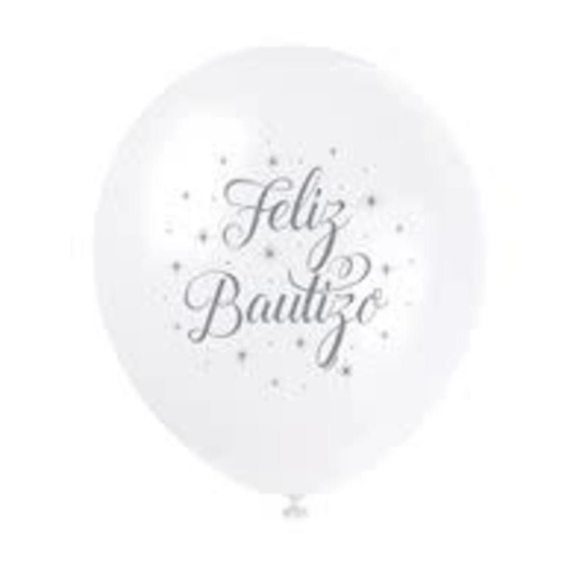 12 In. White Feliz Bautizo Latex Balloon | 8 Count