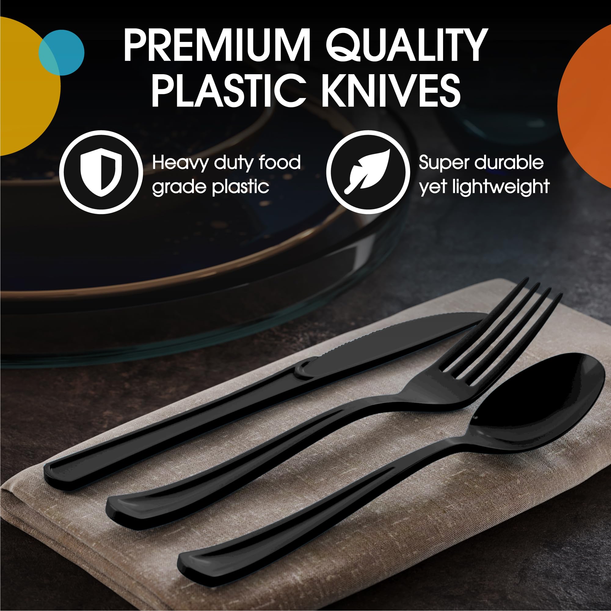 Heavy Duty Black Plastic Knives | Case of 1200