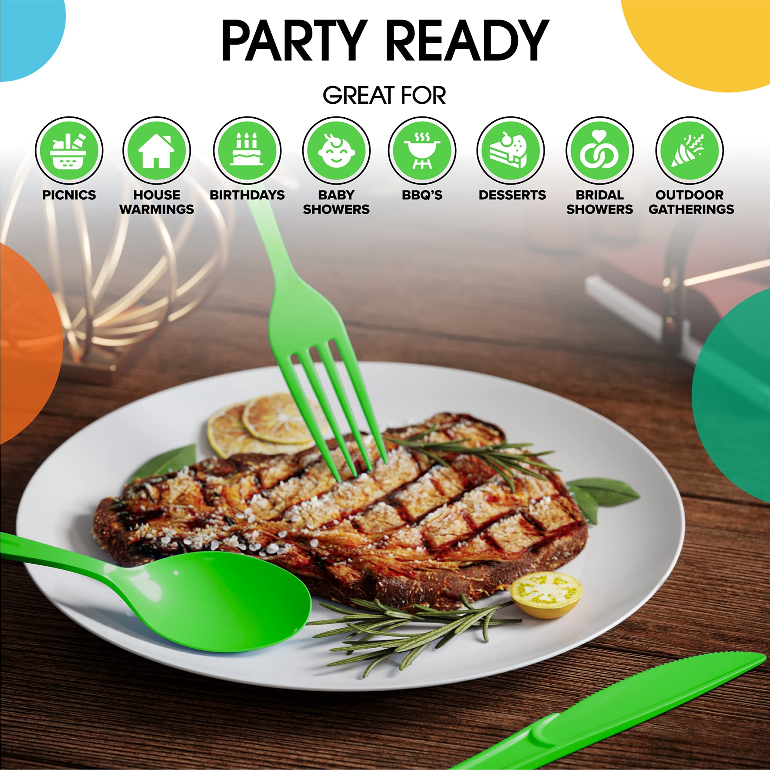 Unleashed - Heavy Duty Lime Green Plastic Forks | 50 Count