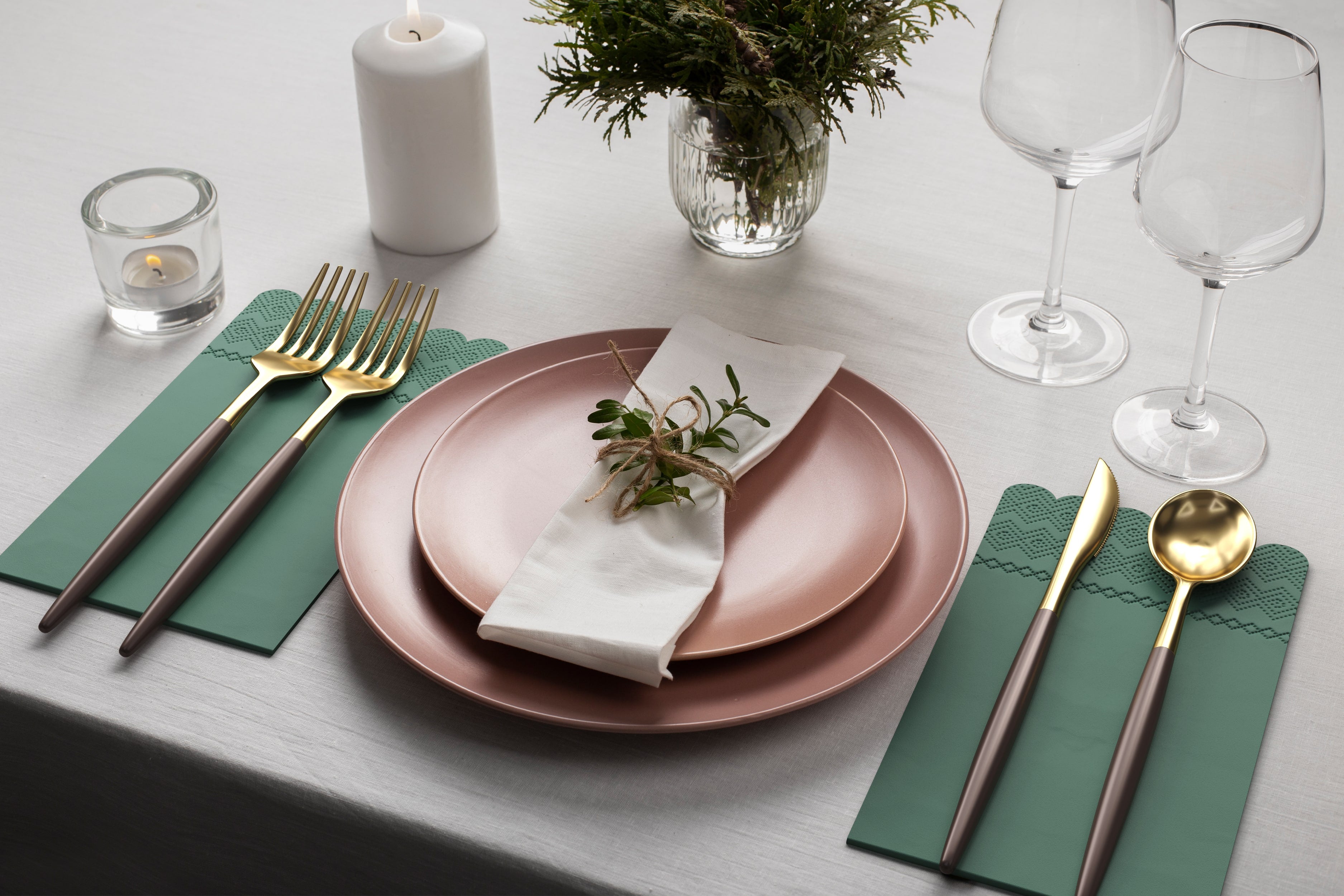 3 Ply Cypress Green Scalloped Napkins - 20 Ct.