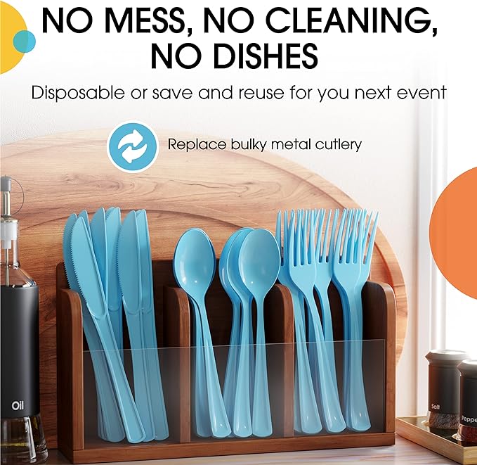 Heavy Duty Light Blue Plastic Spoons | 50 Count