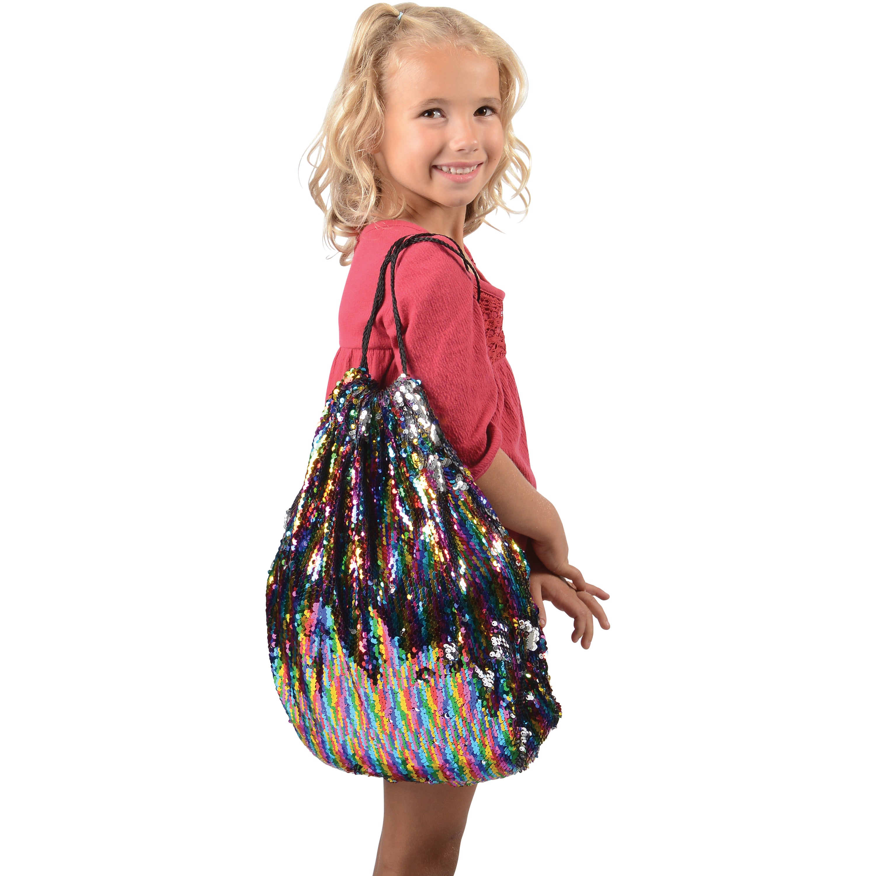 Rainbow Sequins Drawstring Backpack