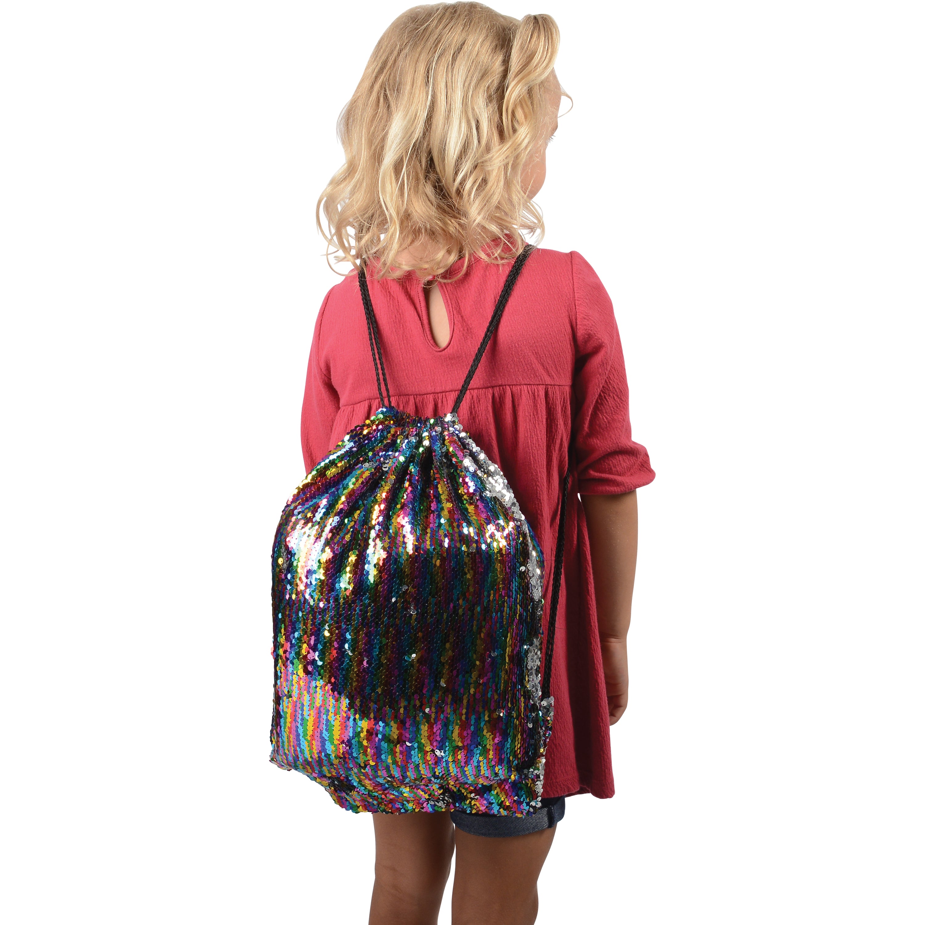 Rainbow Sequins Drawstring Backpack