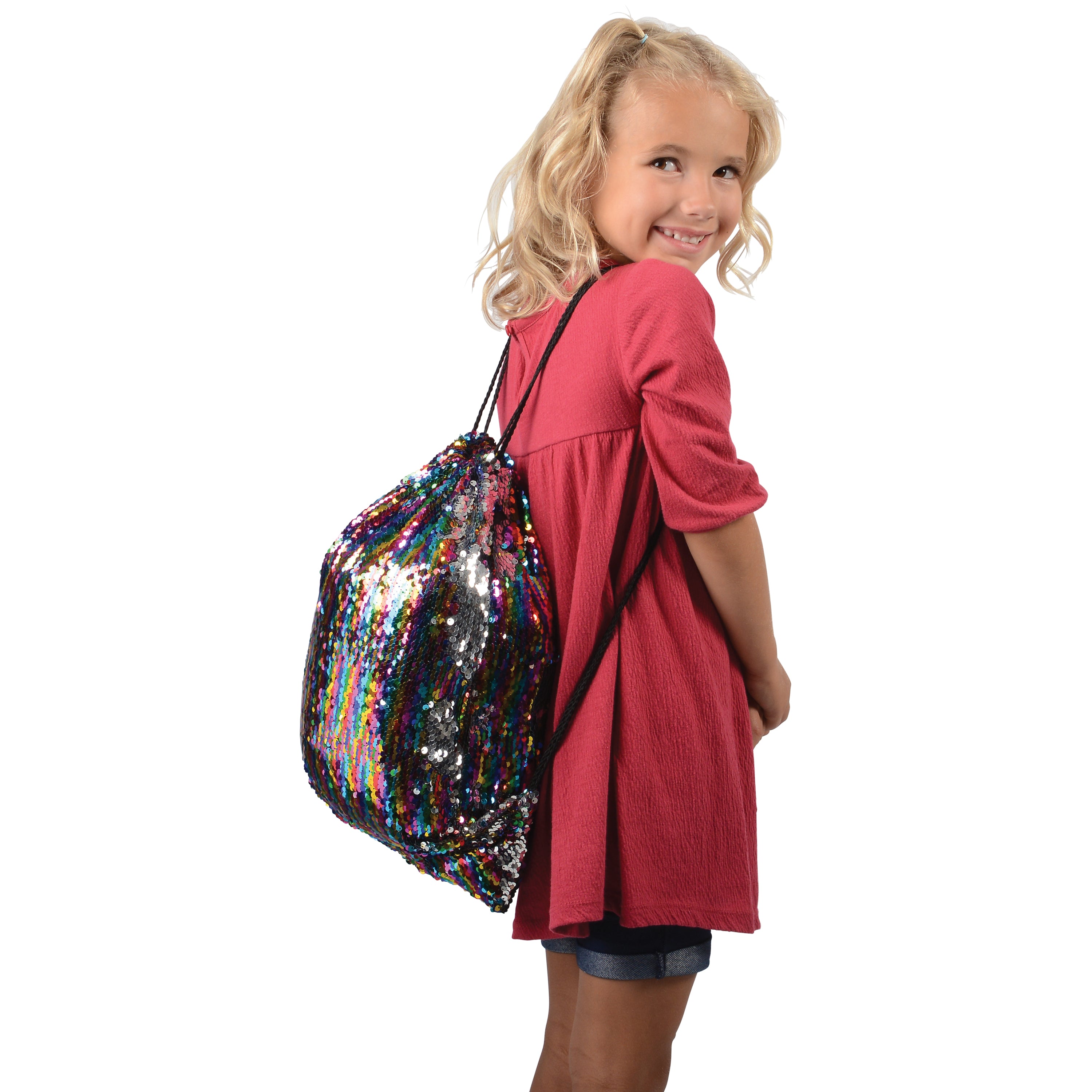 Rainbow Sequins Drawstring Backpack